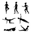 © bigmouse108 - Cartoon Silhouette Black Senior Exercise of Female Characters. Vector
