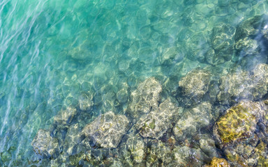 Wall Mural - Clear water sea and beach, wave, wind, stone, reef ,white sand relax on holiday or vacation at Thailand Chonburi Sattahip