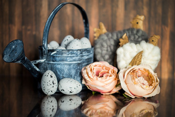 Wall Mural - Easter decorations - flowers and eggs. 