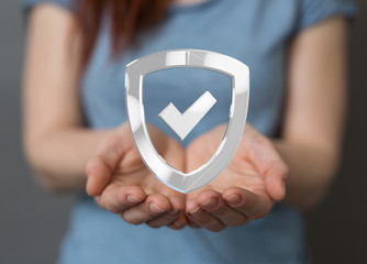Poster - shield protection concept holding in hand 3d