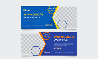 Wall Mural - Travel tour corporate business banner template, horizontal advertising Web business banner layout template set, Cover header background for website design