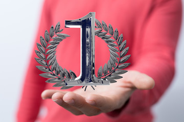 First or one  Years award Digital number award Anniversary 3d.