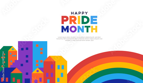 Fotografía Happy pride month illustration of colorful rainbow city for gay rights event or celebration