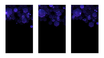 Fototapete - Set of dark background with hexagons for mobile app. Modern dark abstract vector texture. Hexagon pattern. Gradient web ui design. Mobile app interface. Vector illustration layout template design.