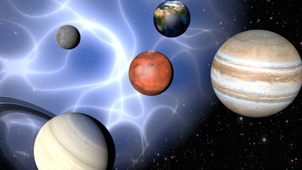 Wall Mural - parade of planets and a mysterious nebula. 3d rendering