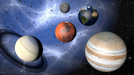 Wall Mural - parade of planets and a mysterious nebula. 3d rendering