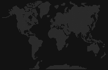 Wall Mural - a simple abstract world map of small white hexagons on a black background. isolated. template.
