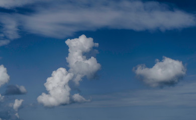 Fluffy white clouds on a beautiful blue sky.