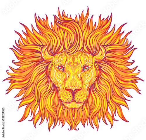 Naklejki lew  wzorzysta-kwiecista-glowa-lwa-afrykanski-indyjski-totem-tatuaz-projekt-naklejki-projekt-koszulki