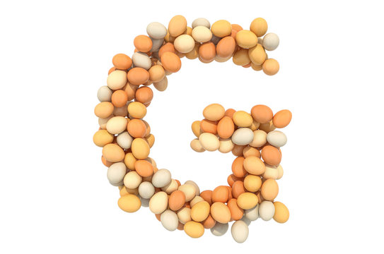 Letter G from chicken eggs, 3D rendering