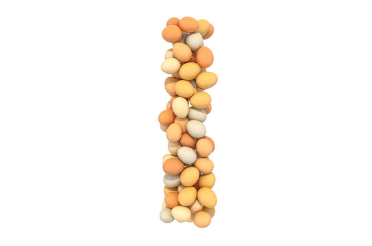 Letter I from chicken eggs, 3D rendering