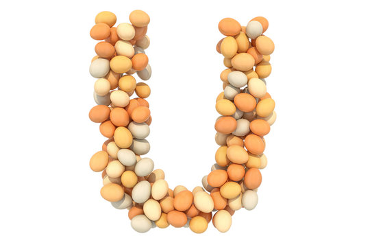 Letter U from chicken eggs, 3D rendering