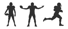 Vector Silhouette Of American Football Players On White Background.