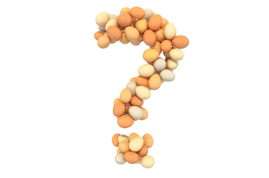 Question mark from chicken eggs, 3D rendering