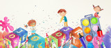 Fototapeta  - Watercolor school banner with kids