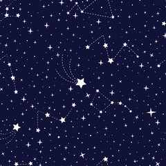 vector stars and constellations seamless pattern. constellations in the night sky. night sky pattern