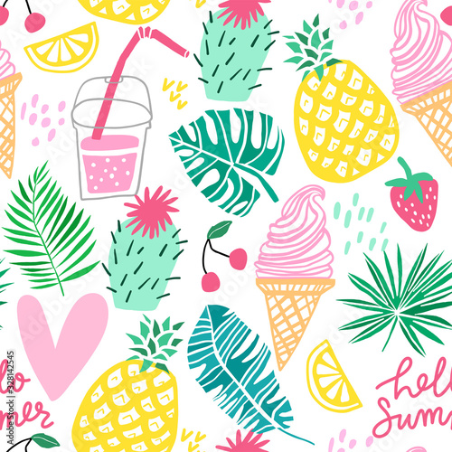 Summer vector seamless pattern. Line cute doodle Canvas Print