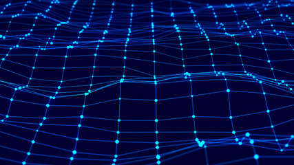 Fototapete - Network connection dots and lines. Technology background. Plexus. Big data background. 3d rendering.