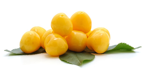 Poster - Yellow sweet cherries with leaves.