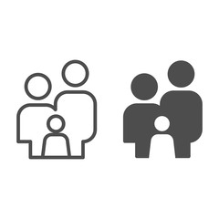 Poster - Family simple figures line and solid icon. Parents and child stand together symbol, outline style pictogram on white background. Relationship sign for mobile concept or web design. Vector graphics.