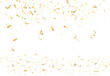 Falling bright gold Glitter confetti, ribbon, stars celebration, serpentine isolated on white background. confetti flying on the floor. New year, birthday, valentines day design element.