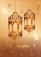 Wall Mural - ramadan kareem poster with lanterns hanging