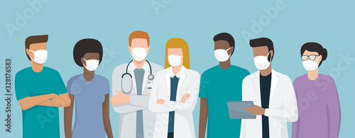 Fotomural Doctors and medical staff wearing surgical masks