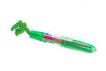  Plain Plastic Multi-colored Pen In A Green Case On A White Isolated Background