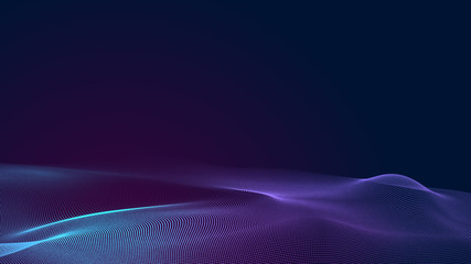 Aufkleber - Dot blue purple wave line light gradient dark background. Abstract  technology big data digital background. 3d rendering.