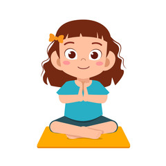 Canvas Print - happy cute little kid girl practice yoga