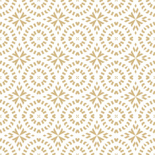 Vector Ornamental Seamless Pattern In Traditional Arabian, Moroccan, Turkish Style. Golden Abstract Mosaic Background Texture With Stars, Floral Shapes, Lines. Gold And White Ornament. Luxury Design