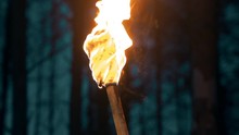 Handmade Torch - Piece Of Cloth Burning On The Stick - Waving With The Torch