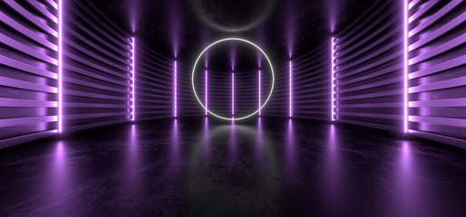 dark hall with bright colored neon lights on a black background. 3d rendering image.
