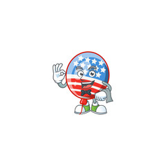 Sticker - A USA stripes balloon cartoon mascot working as a Waiter