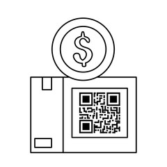 Poster - code qr in box with coin isolated icon