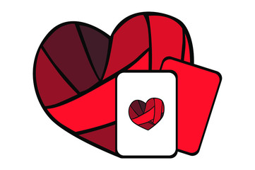 Vector illustration of a poker card with a Red Heart symbol with ornaments