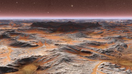 Wall Mural - panoramic landscape on the surface of mars. realistic cinematic animation. camera moves to the crate