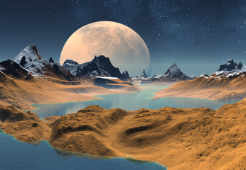 Wall Mural - 3d rendered fantasy alien landscape - 3d illustration