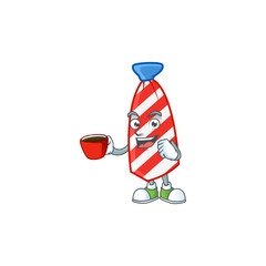 Wall Mural - Cool USA stripes tie cartoon character with a cup of coffee