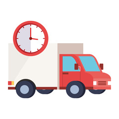 Sticker - Isolated delivery truck and clock vector design