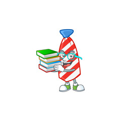 Wall Mural - A brainy clever cartoon character of USA stripes tie studying with some books