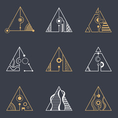 Wall Mural - collection of colored triangles, separated with lines and circles. set of geometric elements, isolat