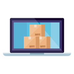 Wall Mural - delivery boxes inside laptop vector design