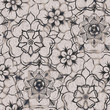 Seaumless neutral worn faded western white denim jean texture with tudor rose floral pattern overlay. Intricate mottled grungy seamless repeat raster jpg pattern swatch.