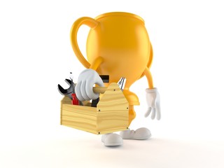 Wall Mural - Golden trophy character holding toolbox