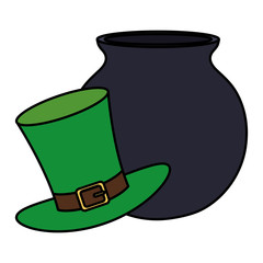 Canvas Print - top hat leprechaun with cauldron