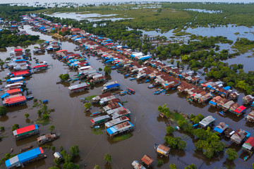 Flooded village and forest, Kompong Phluk, Tonle Sap, Siem Reap, Cambodia.