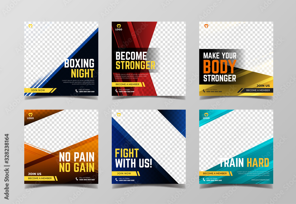 Sport social media post template for boxing club and martial art banner ...