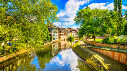 Wall Mural - Strasbourg, water canal in Petite France area, Unesco site. Alsace.