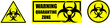 set of yellow biohazard signs and quarantine zones on transparent background